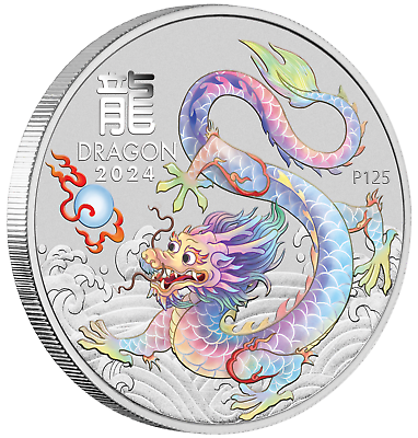#ad 2024 Lunar Year of the Dragon 1oz WHITE Silver $1 Coin BRISBANE SHOW COIN ANDA $89.90