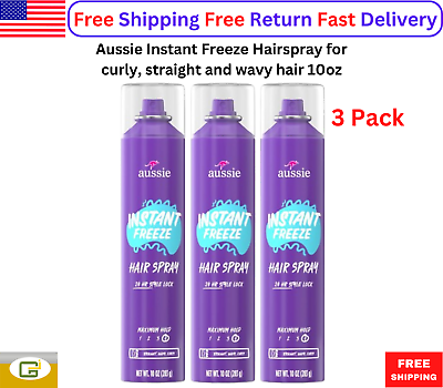#ad Aussie Instant Freeze Hairspray for curly straight and wavy hair 10oz 3 pack $25.99