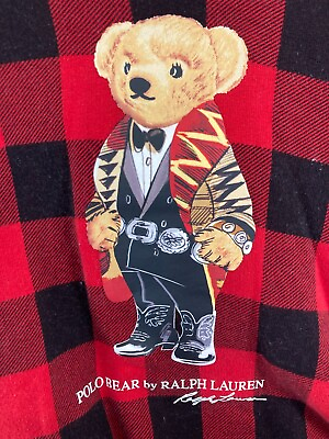 #ad Ralph Lauren YOUTH Hoodie Boys small 6X Red Buffalo Plaid Polo Bear $18.99