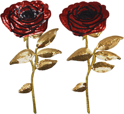 #ad 2PCS Sequins Spring Blooming Red Rose Embroidered Patch Sew on Iron on Applique $6.99