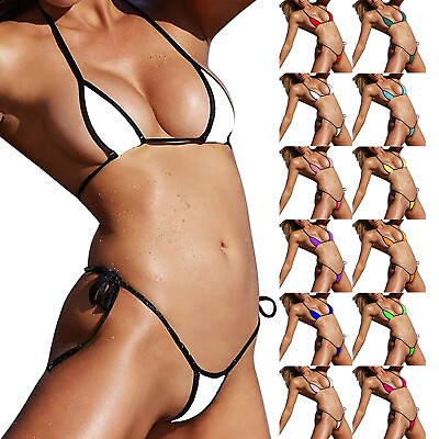 #ad Women#x27;s Solid Color Sexy Three Point Thong Bikini Bikini Underwear for Women $8.41