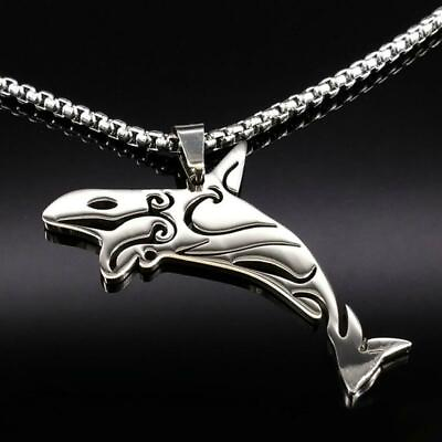 #ad ORCA NECKLACE 23.5quot; Chain Stainless Steel Pendant Killer Whale NEW Totem Animal $12.95