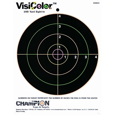#ad CHAMPION TARGETS VISICOLOR 100YD SIGHT IN 100 PACK 10 PACKS OF 10 CHA45824 $50.00