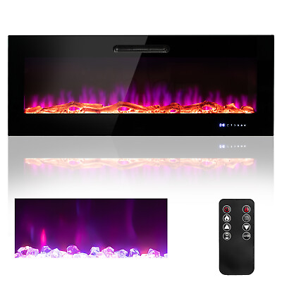 #ad 60quot; Electric Fireplace Recessed Wall Mounted Heater W Decorative Crystal amp; Log $279.99