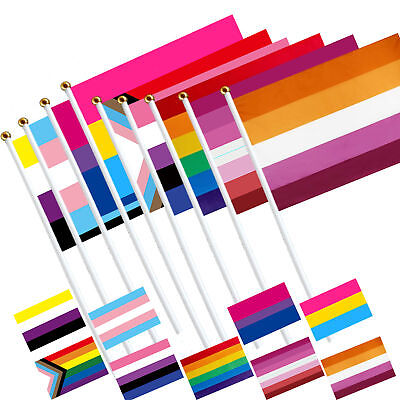 #ad 9PCS X Gay Pride Rainbow Flags amp; Bunting Rainbow Hand Waving LGBT Pride Flags $8.36