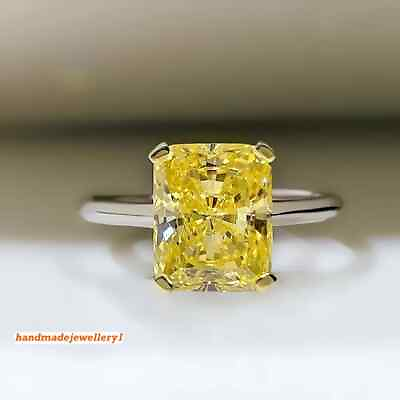 #ad Lab Created 3CT Radiant Yellow Diamond 14K White Gold FN Engagement Wedding Ring $128.55