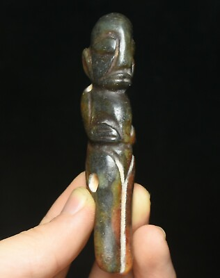 #ad 9cm China Hongshan Culture Old Jade Carving Primitive People Amulet Pendant $21.75