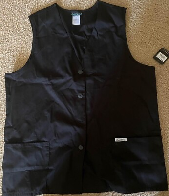 #ad Black Cherokee Scrubs Button Front Vest 1602 BLKB $22.98