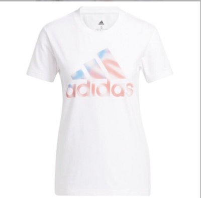 #ad Adidas Logo HL8500 American Flag Graphic SS Shirt Women#x27;s sz 2X White $15.99