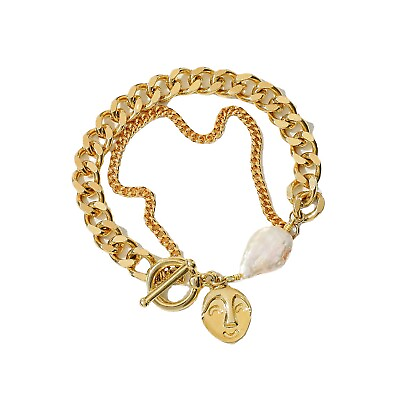 #ad Multilayer Cuban Chain 14K Bracelet Women#x27;s Jewelry Gift Baroque Pearl Bracelet $12.21