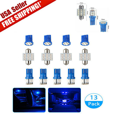 #ad 13pcs LED Lights Interior Package Kit Pure Blue Dome Map License Plate Lamp Bulb $10.77