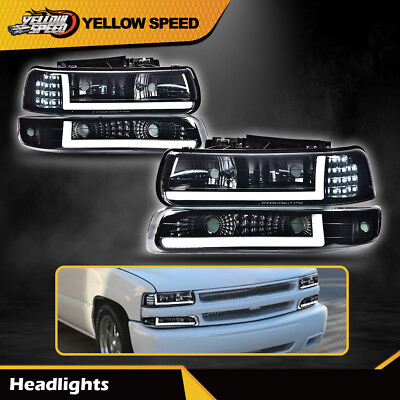#ad Fit For 99 02 Chevy Silverado 00 06 Tahoe LED DRL HeadlightsBumper Black Lamps $89.81