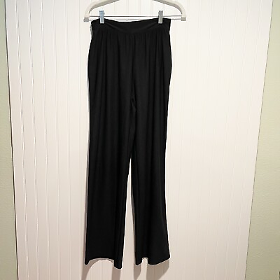 #ad Spanx Black Slinky Knit Wide Leg Pants Lined High Waisted Size Large $25.00
