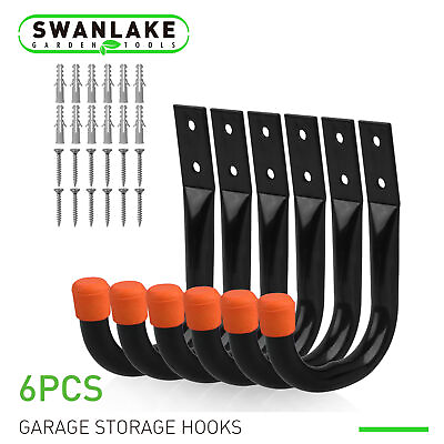 #ad 6 Pack Steel Garage Storage Utility Hooks Wall Organizer Tool Hanger H D Screws $9.99