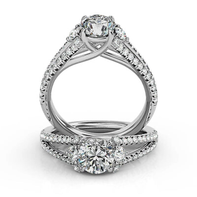#ad Split Shank Three Stone 2.11 Ct VS2 H Round Cut Diamond Engagement Ring Treated $5395.00