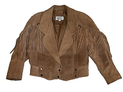 #ad Vintage Ville Franche leather suede with fringe waist length jacket Size Small $49.99