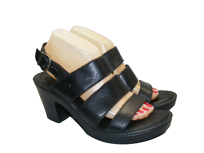 #ad Born Women#x27;s 9 M Black Leather Strappy Sandals Chunky Heeled Platform Open Toe $23.94