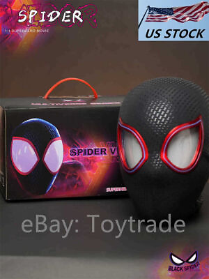 #ad Black Miles Spiderman Adult Hood Ring Remote Winking Mask Movable Light up Eye $82.99