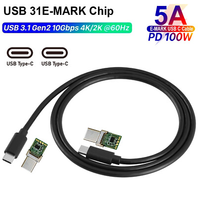 #ad USB C to USB C Cable 3.1 Gen2 Charge Cord 10Gbps Data Transfer E Marker Chipset $7.82