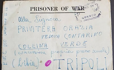 #ad PRISONER OF WARS COVER 21.8.1943 FROM WASHINGTON DC TO LIBYA TRIPOLI CENSORED $99.99