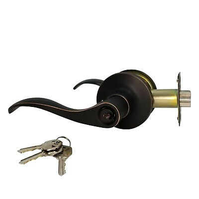 New Lever Door Lock Keyed Cylinder Entry Oil Rubbed Bronze Wave Handle w 3 Keys $25.03