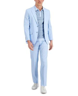 #ad Nautica Men#x27;s Stretch Cotton Modern Fit Suit Light Blue 38R Jacket 32 x 32 Pants $45.50