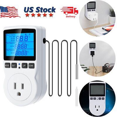 #ad #ad Digital Thermostat Outlet Plug Temperature Controller Heating Cooling with Probe $16.57