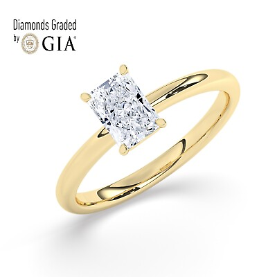 #ad GIA1 CTSolitaire 100% Natural Radiant Diamonds Engagement Ring18K Yellow Gold $4064.00