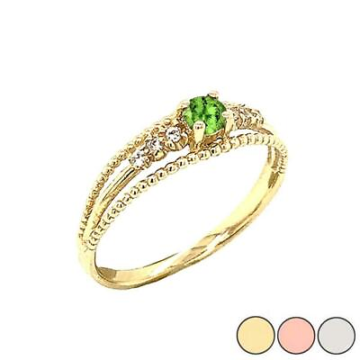#ad Solid Gold Genuine Peridot and Diamond Modern Engagement Promise Ring $179.99