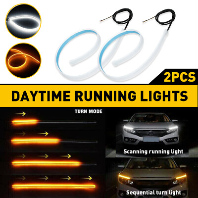 #ad 2PCS White 60cm Car Flexible Tube LED Strip Daytime Runnning DRL Light Headlight $12.99