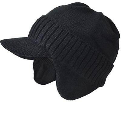 #ad Men Knit Beanie Visor Cap for Winter Women Thick Beanie with Medium B323 black $20.23