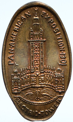 #ad 1901 USA Buffalo NY Panamerican EXPO ELECTRIC TOWER Elongated Penny Medal i99811 $178.65