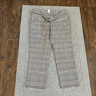 #ad Loft Pants Womens 12 Straight Plaid Belted Mid Rise Dress Pants Trouser New $33.95