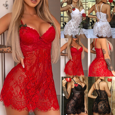 #ad Women Sexy Lace Lingerie G string Thong Babydoll Nightdress Sleepwear Underwear $15.54