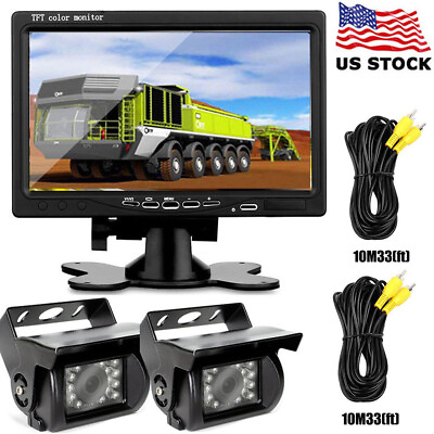 #ad 7quot; IPS Car Rear View Monitor 2x Reverse Backup Camera System for Truck Bus RVs $93.99