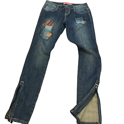 #ad Zana Di Jeans Frayed Patchwork Denim skinny zip Leg Y2K Size 5 Long tall 28x32” $14.90