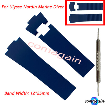 #ad Watch Strap Band Rubber Silicone Blue 12*25mm For Ulysse Nardin Marine Diver $18.01