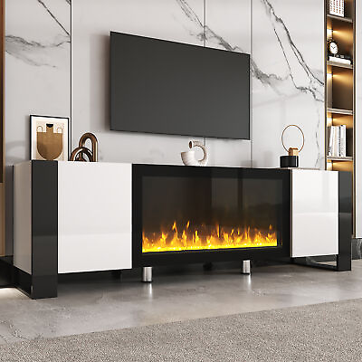 #ad Modern TV Stand Console Non heating Electric Fireplace Cabinets Media 78quot; White $374.18