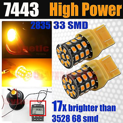 #ad 2x 7443 High Power LED Amber Yellow Rear Turn Signal Blinker Parking Light Bulbs $11.59