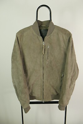 #ad Mens All Saints Beige Suede Kemble Suede Leather Bomber Full Zip Jacket M GBP 69.99