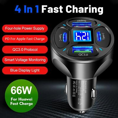 #ad 66W Fast Car Charger 2 USB Port 2 Type C Universal Socket Hot Adapter G4 D1R2 $3.27