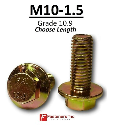 #ad M10 1.5 x Choose Length Grade 10.9 Metric Flange Bolts Yellow Zinc Hardened $8.99
