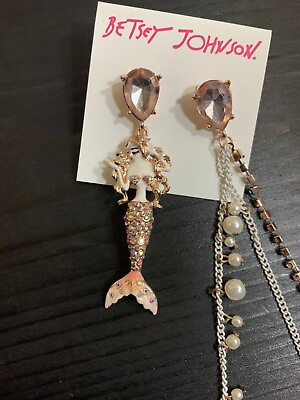 #ad Betsey Johnson Pink Crabby Couture Mermaid Earrings Rare Hard To Find Y1 $120.00