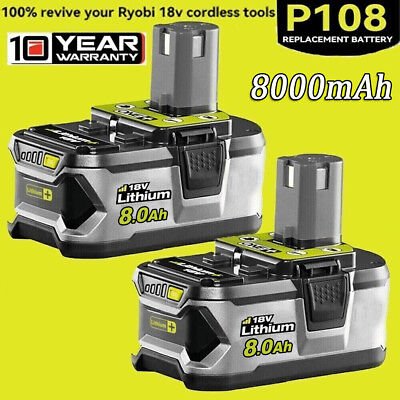 #ad 2PACK For RYOBI P108 18V High Capacity 8.0Ah Battery 18Volt Lithium Ion One Plus $42.49