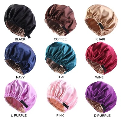 #ad Satin Silk Bonnet for Curly Hair Adjustable Elastic Reversible Hat Sleeping Cap $11.99