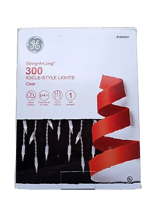 #ad GE Icicle Style Lights String A Long 300ct Clear light White Wire13.2 Ft long $18.99