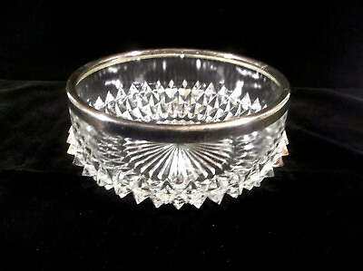 #ad Cheltenham England Silver Rimmed Clear Glass 7 1 2quot; Serving Bowl $32.72
