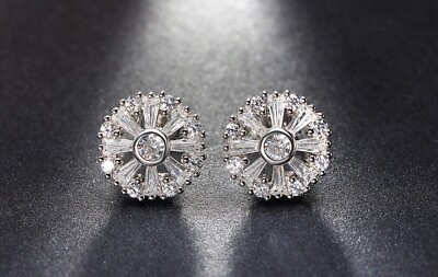 #ad Round Simulated Diamond Wheel Shape Hollow Stud Earring In 14k White Gold Plated $129.99
