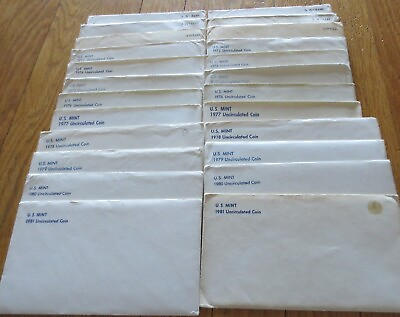 #ad Empty Envelope Mint Set USED 1970 to 1981 24 envelopes Two Each Date No Coins $19.99