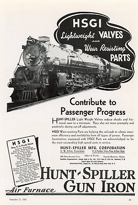 #ad 1942 Hunt Spiller Valve Ad Union Pacific Railroad #800 Steam Locomotive Train $15.00